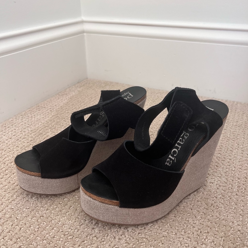 Pedro Garcia Black Suede Open toe Wedge